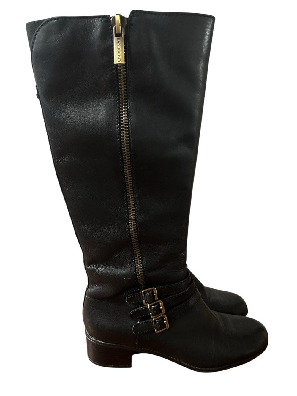Bandolino Carlotta Womens Black Leather Tall Knee High Riding Boots Size 8.5